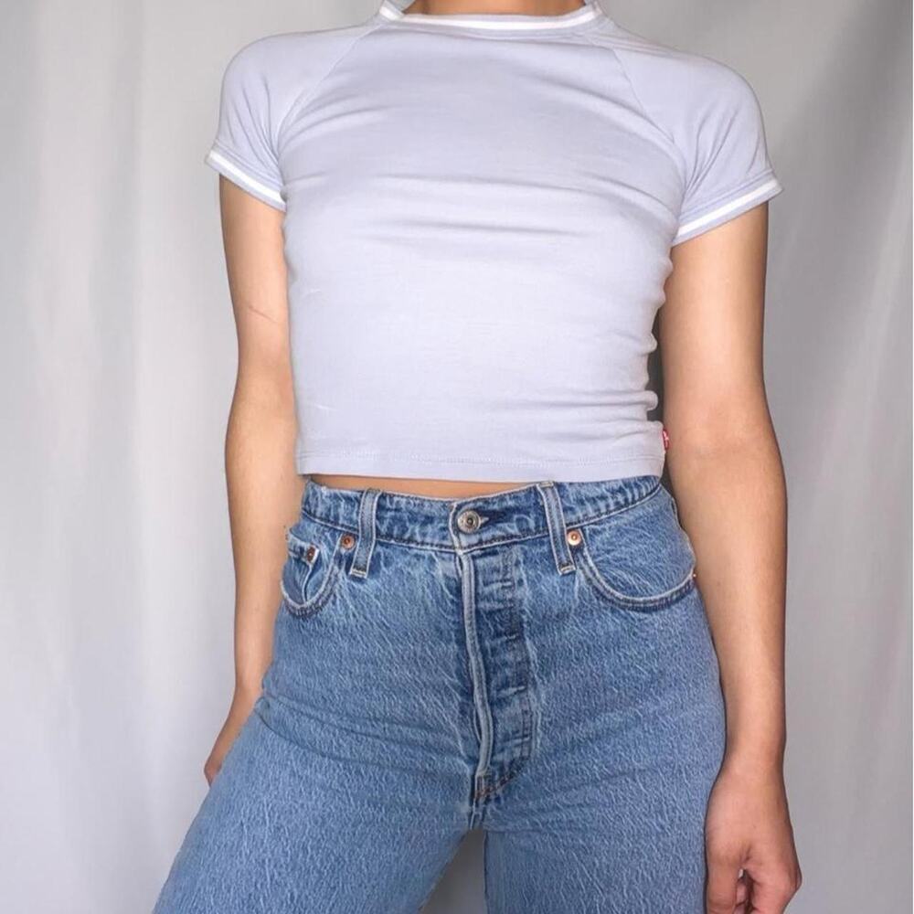 Light blue ringer crop top
